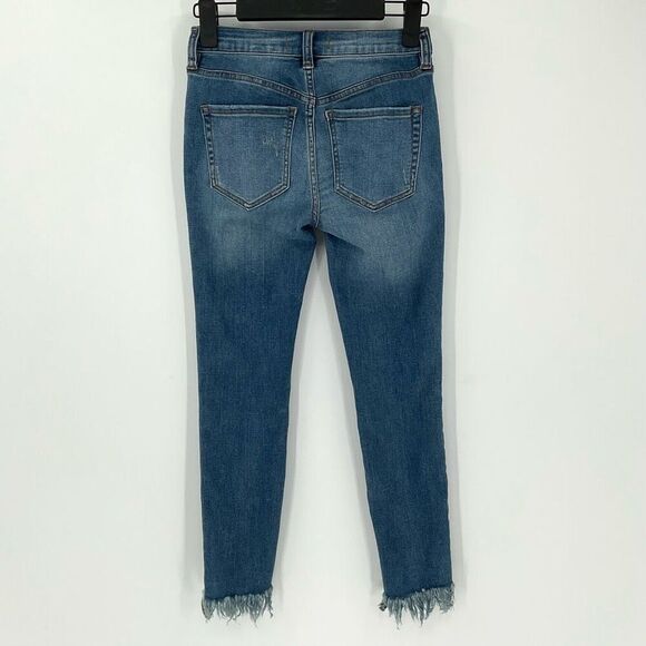 Free People Great Heights Skinny Frayed Hem Jeans Women 24 Medium Wash Stretch - Picture 5 of 8
